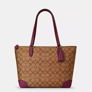 Coach Brown and Berry signature tote